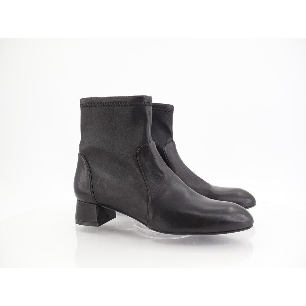 Stuart Weitzman Odetta Ankle Pull On Bootie Size 7.5 Black Leather Pointed Toe
